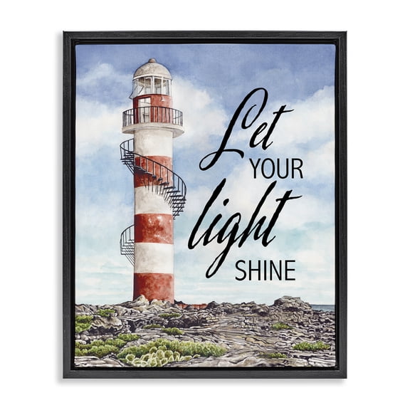 Stupell Industries Let Your Light Shine Beacon Black Framed Floater Canvas Wall Art, design by Cindy Jacobs