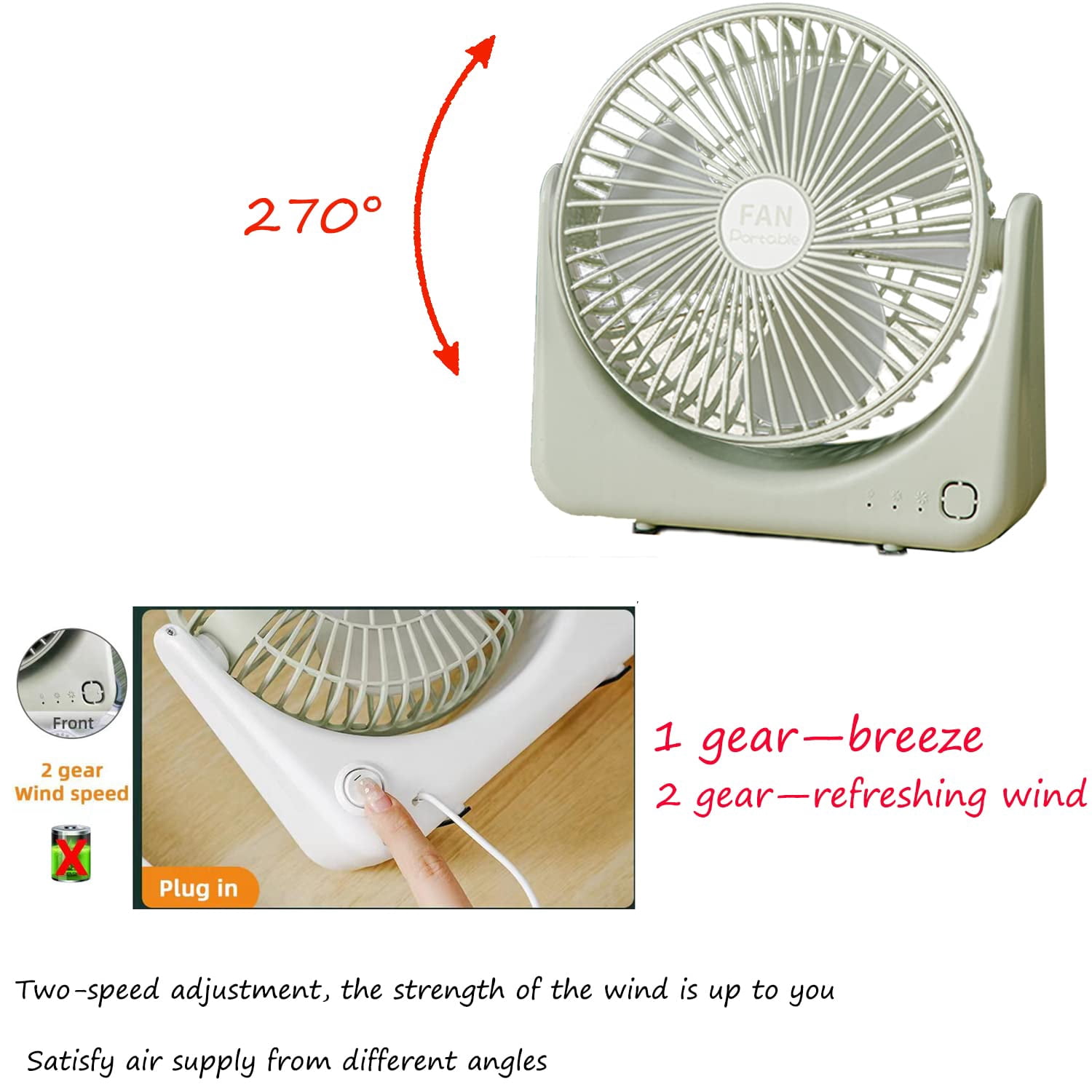 Kiven Desk Fan Small Table Fan with Remote Control,Strong Airflow Quiet Operation Portable Fan Speed Adjustable Head 270°Rotatable Mini Personal Fan for Home Office Bedroom Car Outdoor Travel?Green?