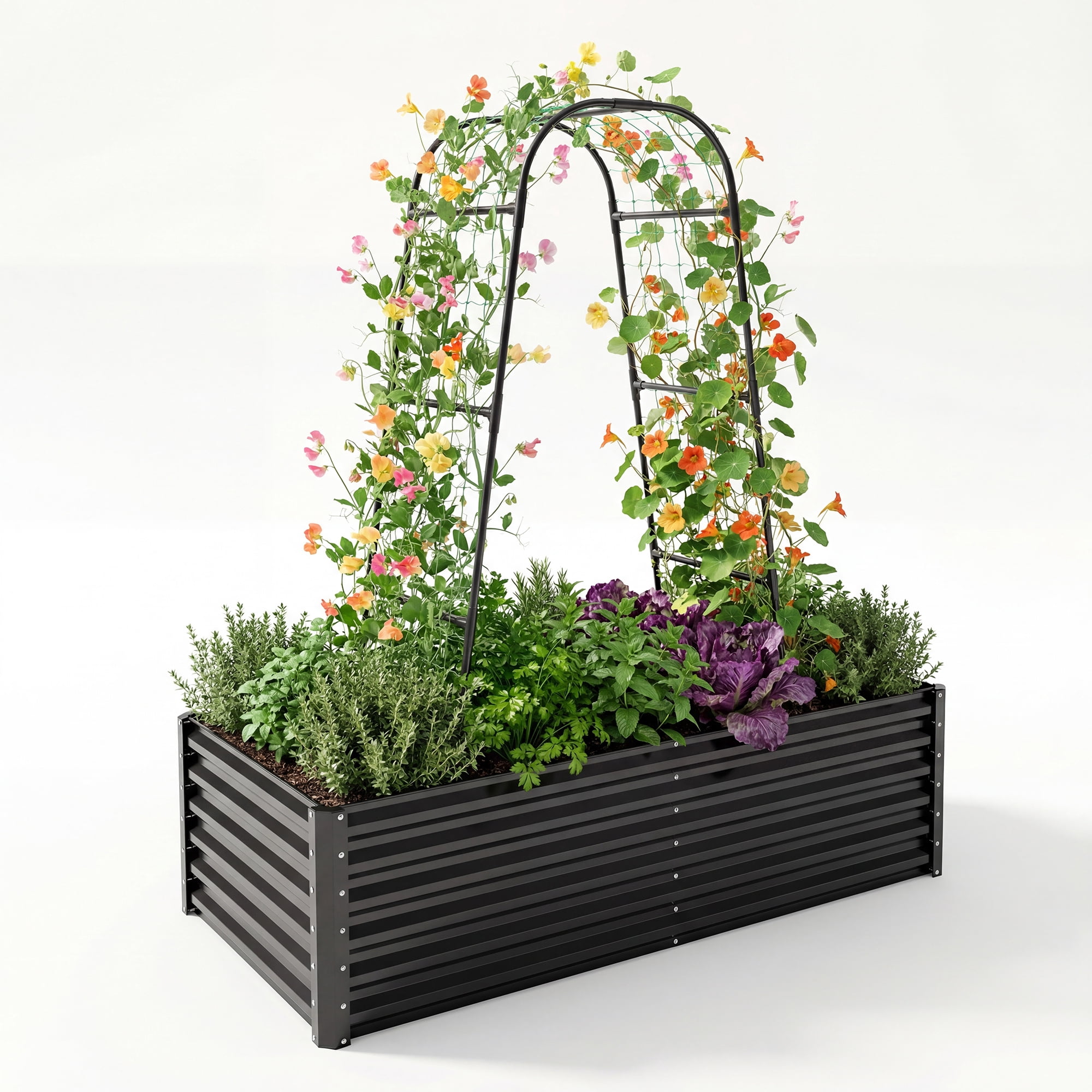 Uforic 6x3x2ft Galvanized Raised Garden Bed with Tall Arch Trellis, Outdoor Planter Box for Vegetables Flowers Black