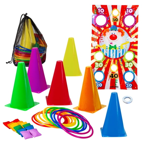 New Bounce Ring Toss Games for Kids – 4-in-1 Outdoor Carnival & Yard Games, Toss Ring Set with Rings, Bean Bags, Cones, and Target Poster