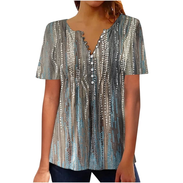 Birdeem Femmes Mode Décontractée Imprimé Col Rond Ample Manches Courtes T-Shirt Haut Blouse Chandail