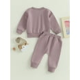 thumbnail image 5 of Newborn Baby 2 Piece Outfit 6 12 18 24M 3T Solid Color Long Sleeve Sweatshirt and Elastic Pants Set for Infant Fall Clothes, 5 of 10