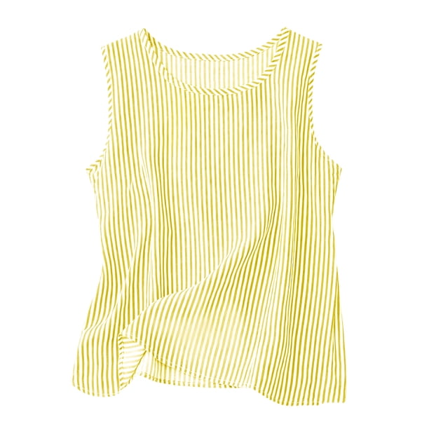 Camisas Y Tops de Verano de Mujer Cuello Redondo Camisa sin Mangas de Rayas Tela Cómoda Casual para Citas, Ocasional, Fiesta, Playa, Trabajo