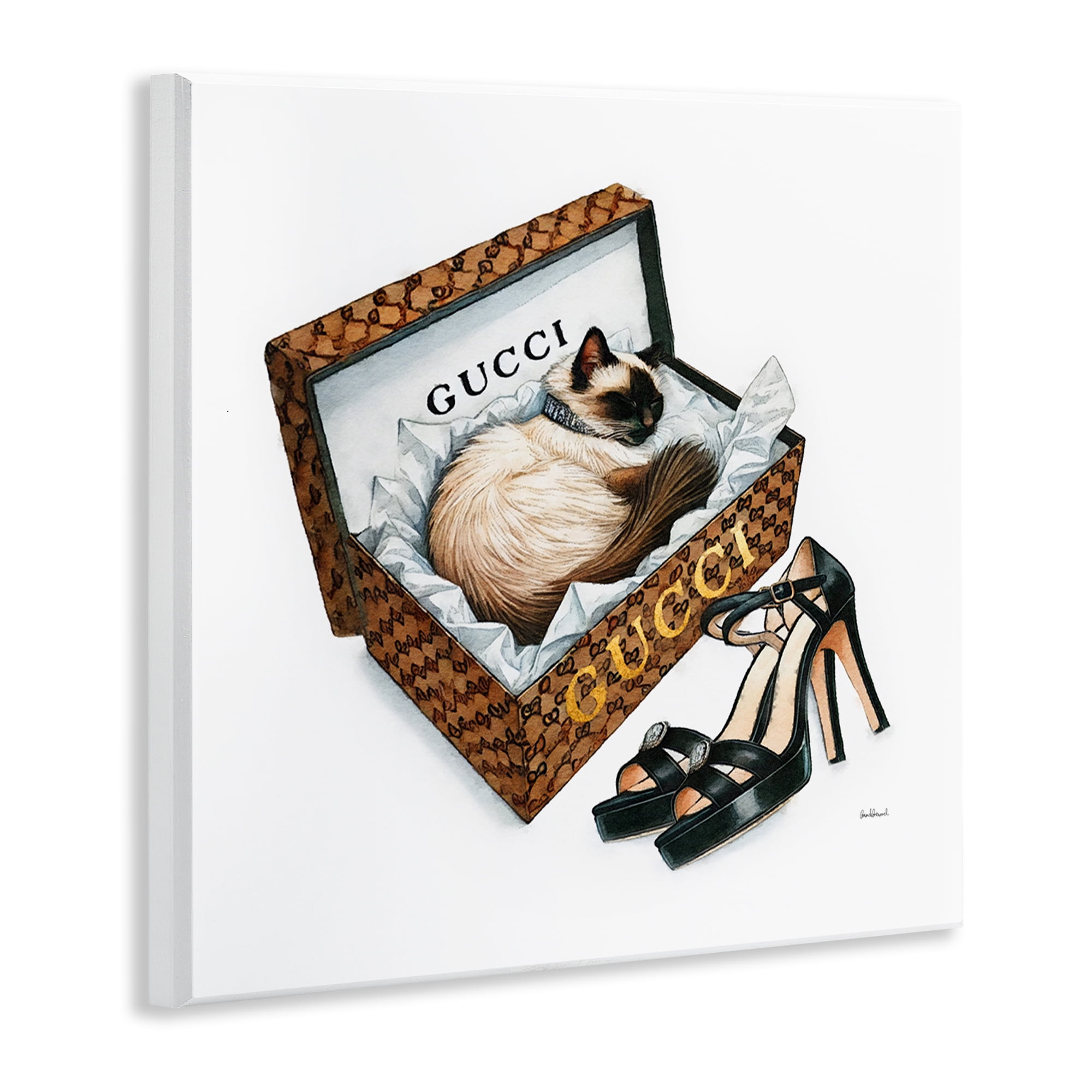 Stupell Industries Glam Cat Shoebox Animals Painting Unframed Art Print Wall Art, 12 x 12