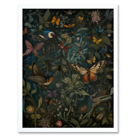 William Morris Style Plants Birds and Butterflies Art Print Framed Poster Wall Decor 12x16 inch