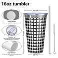 thumbnail image 4 of 16oz Tumblers Black White Diamond Checkered Pattern Stainless Steel Vacuum Insulated Double Wall Travel Tumbler Cups Mug with Lid and Straw,Cleaning Brush for Coffee,Tea, 4 of 4