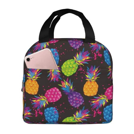 Insulated Lunch Bag for Women Men - Colorful Pineapple Black Leakproof Cooler Lunch Box for Women Men  Lunch Tote Bags for Work School Picnic Travel