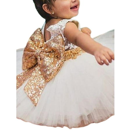 

PBaeM Baby Toddler Girls 12M-5T Sequins Ball Gown Lace Bow Skater Tuxedo Dress