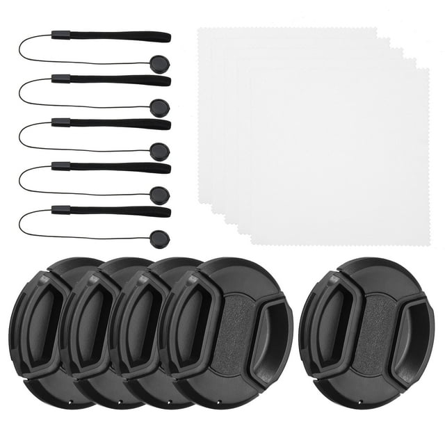 Unique Bargains Ensemble de Capuchons d'Objectif 55mm, Lot de 5 Côtés Pinch Snap Couvercle d'Objectif de Caméra, Noir