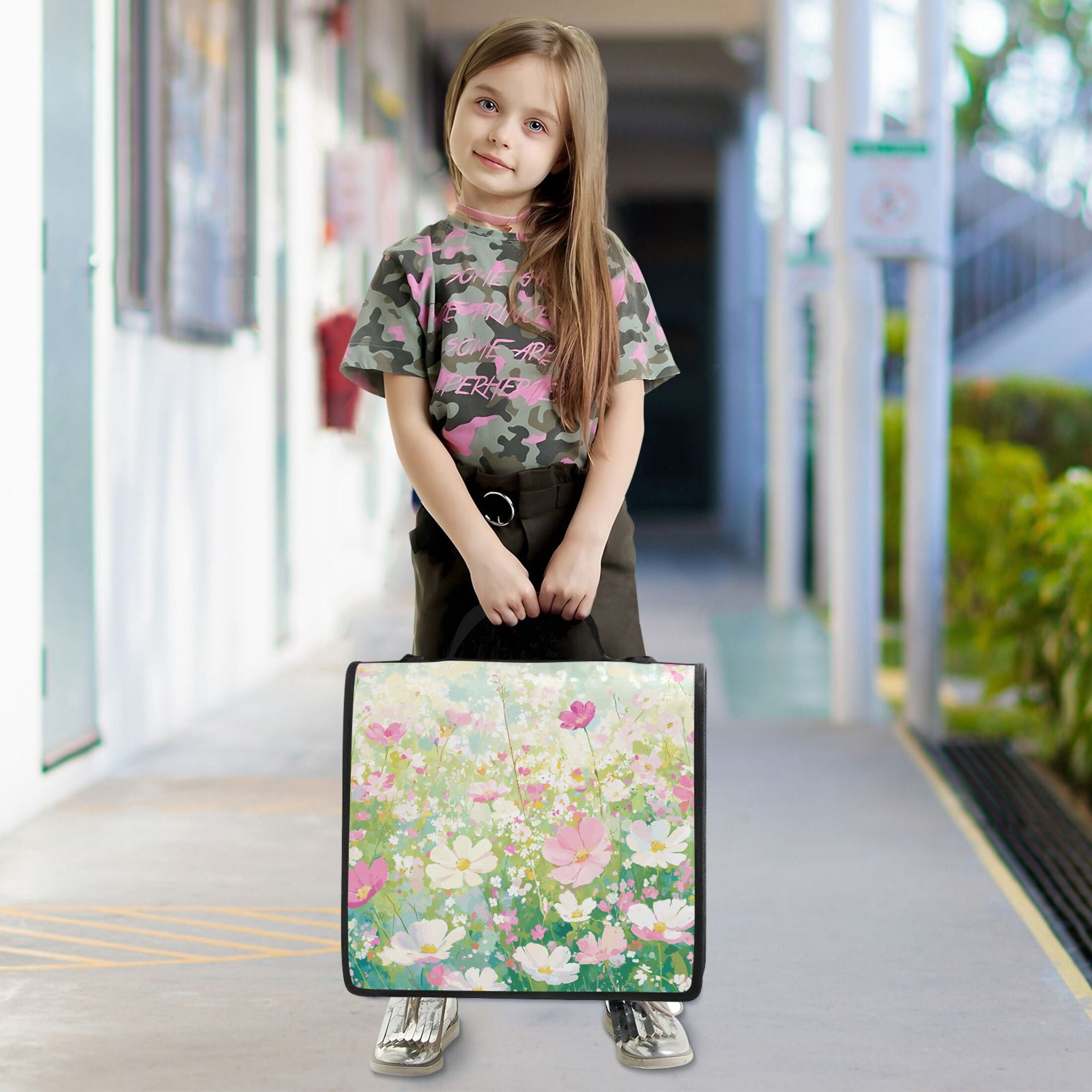 3 Ring Zipper Binder with Shoulder Strap Waterproof Trapper Keeper 2 Inch D-Ring 500 Sheets Capacity Blooming Cosmos Flower Field