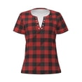 thumbnail image 2 of Uemuo Red Black Plaid Drawing Women's Deep V-Neck Low Cut Tops - Casual Loose Fit with Stainless Steel Loop, Soft, Breathable, Perfect for Office, Travel, and Daily Wear-Small, 2 of 5