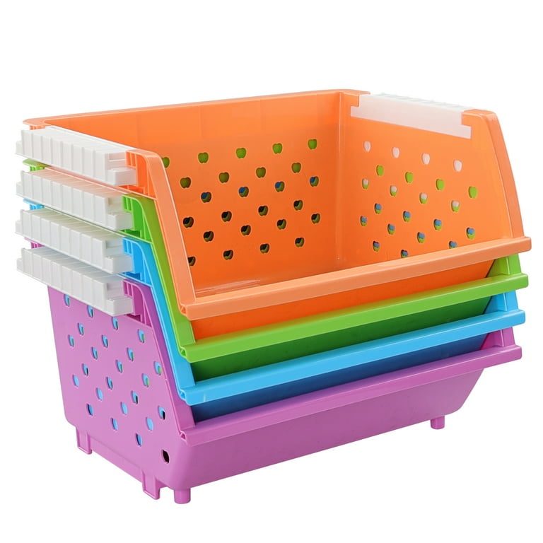 Pekky 4-Pack Large Stackable Storage Bins, Colored Plastic Stacking Basket