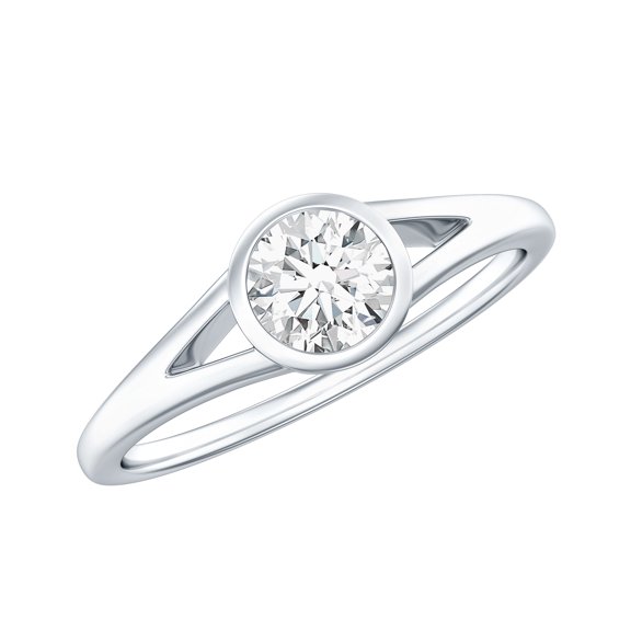 Rosec Jewels Round Cut Solitaire Moissanite Split Shank Engagement Ring (5 mm, 0.50 CT), 925 Sterling Silver, US 4.00