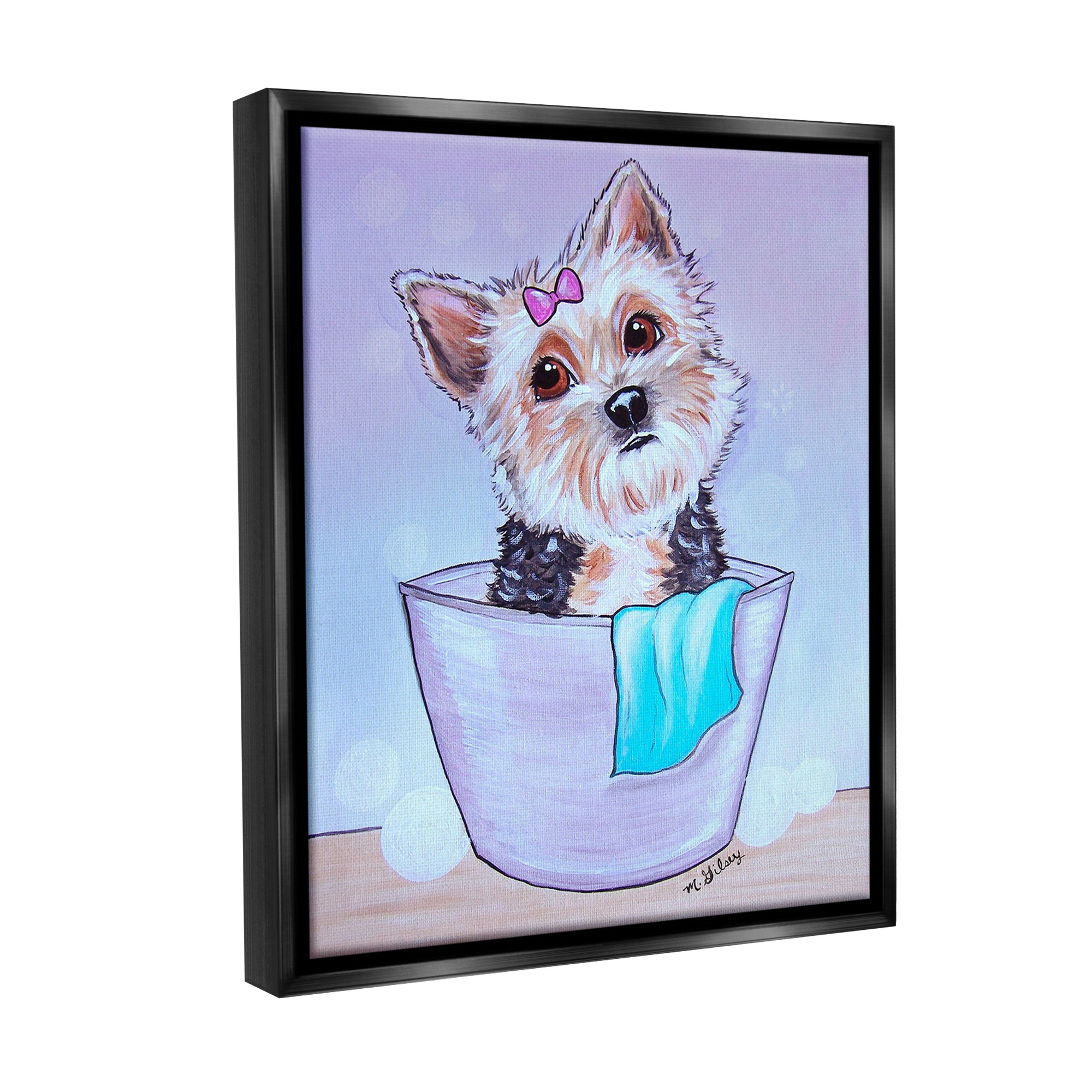 Stupell Industries Terrier with Soap Bubbles Animals & Insects Painting Black Floater Framed Canvas Art Print Wall Art, 17 x 21