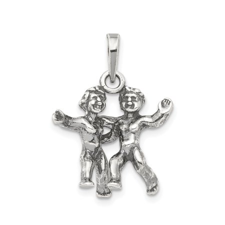 Sterling Silver Gemini Pendant Necklace with Dancing Figures, 925 Zodiac Charm for Women or Unisex, Symbol of Friendship, Unity, Connection, and Joy