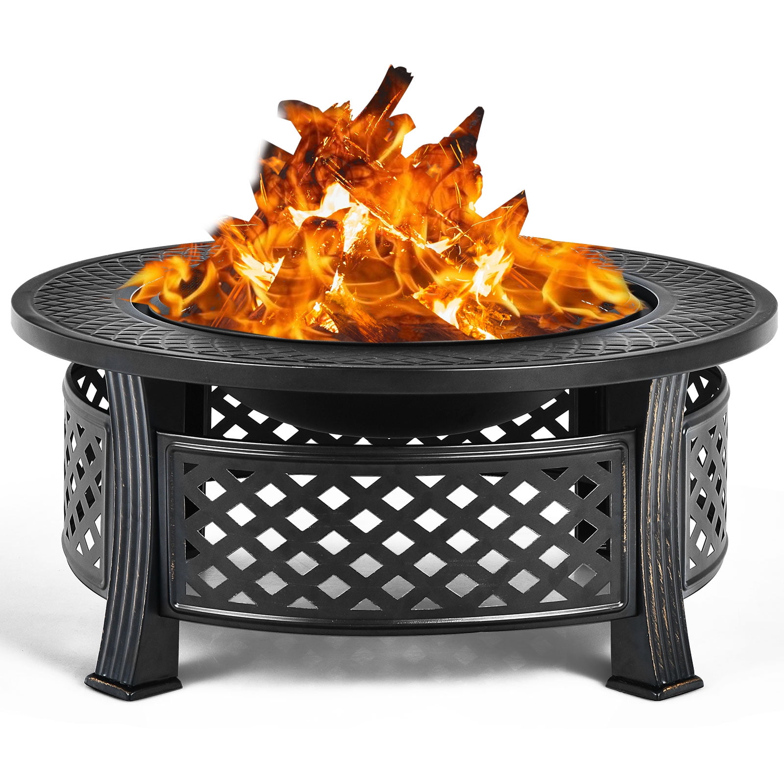 Topbuy 3-in-1 Round Fire Pit Set 32 Inch Round Wood Burning Firepit Table  Multifunctional Metal Firepit Stove | Walmart Canada