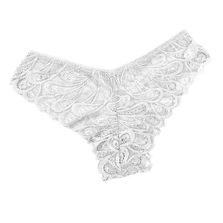 Scyoekwg Women s Underwear Bikinis Briefs Hipster Panties Solid Color Bikini Underwear V-Waisted Hip Wrap Triangular Lace Underwear Ladies Panties Mid Waisted Breathable Underpants(White S)
