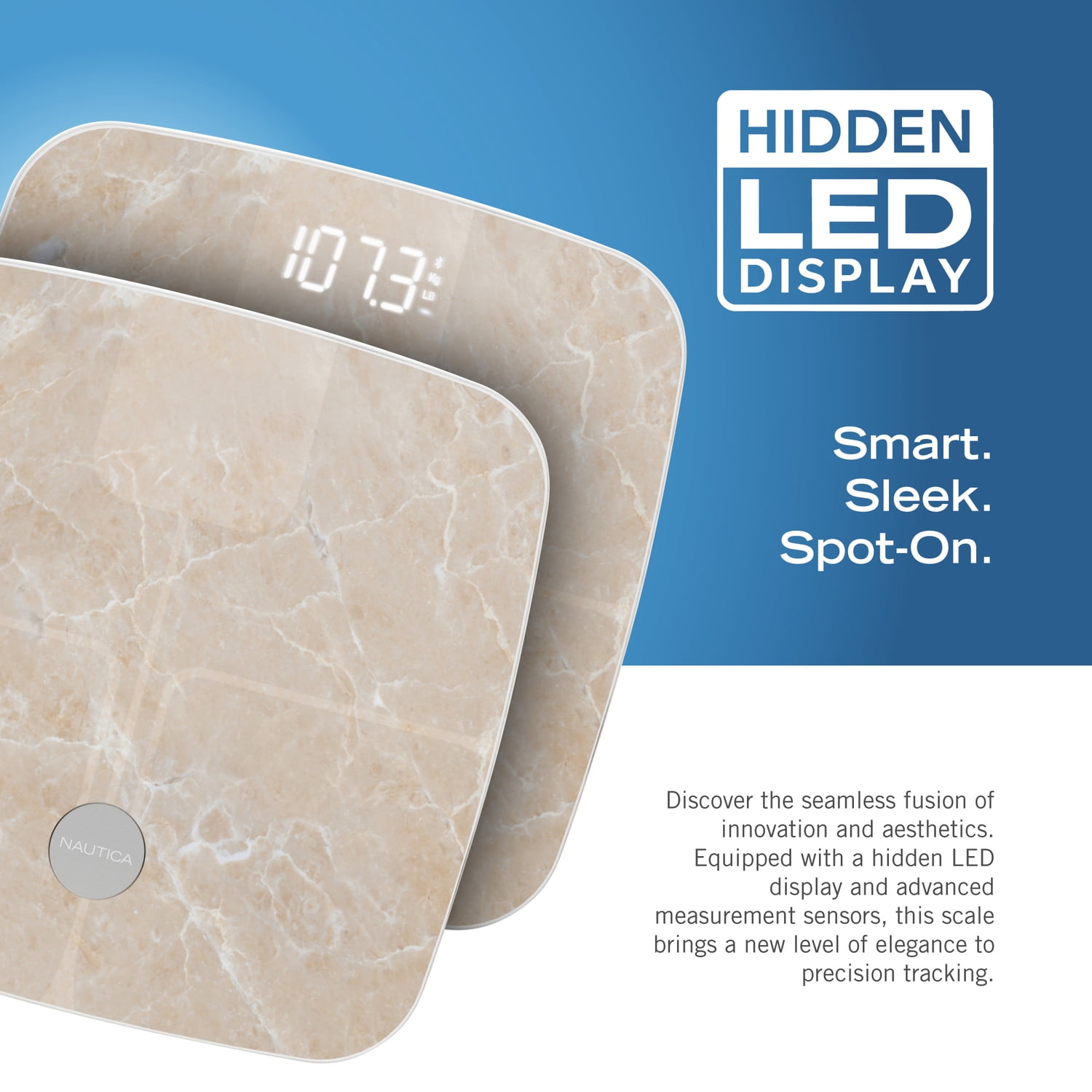 Nautica App Compatible LED Body Composition Scale with Bluetooth , Quartz Stone , 396 lb Capacity