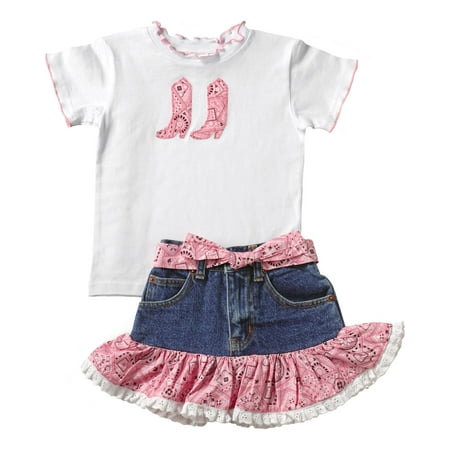 Cowgirl Set - Kiddie Korral Toddler-Girls' Cowgirl Boot Bandana Skirt Set - 15