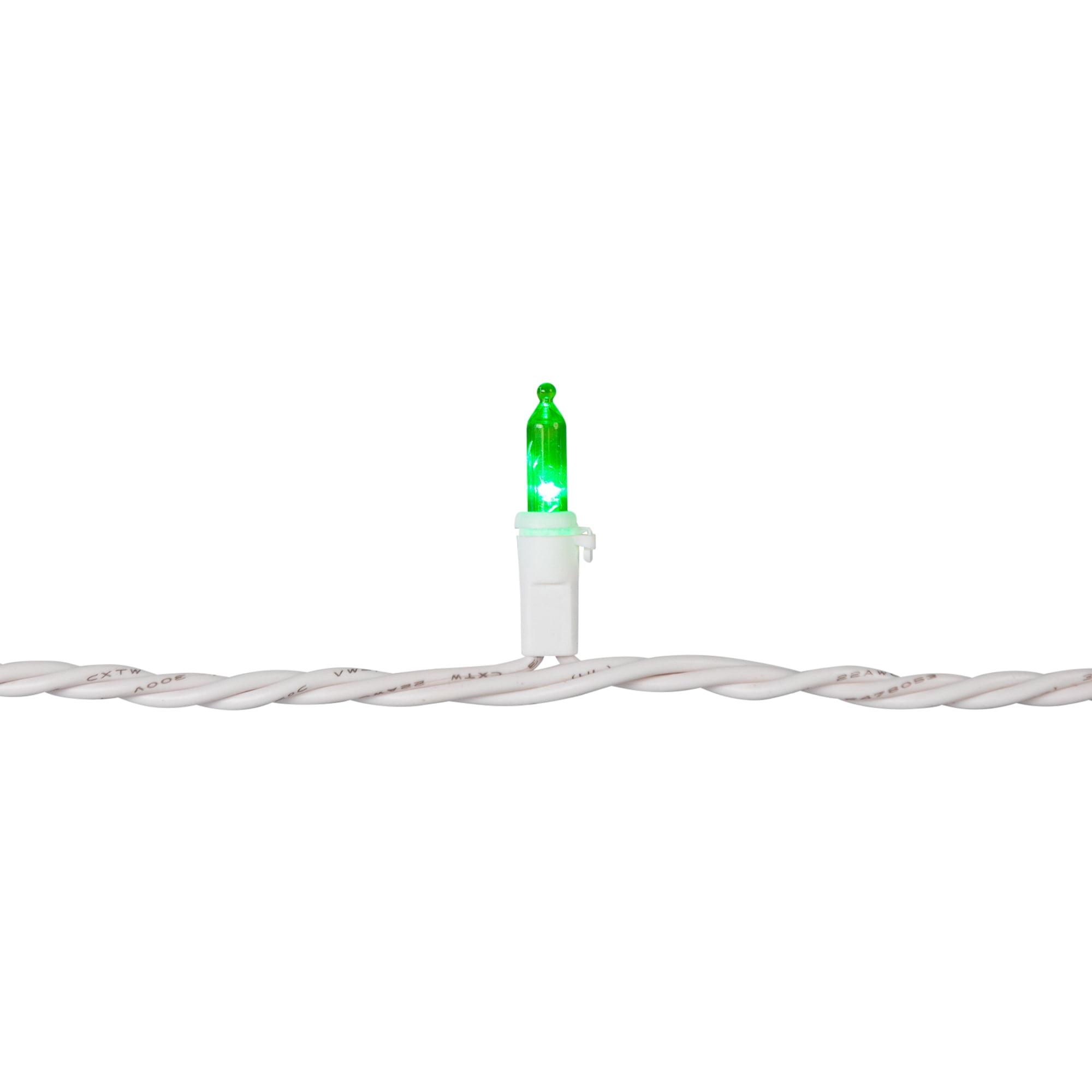 Set of 50 Green LED Mini Christmas Lights 4" Spacing - White Wire