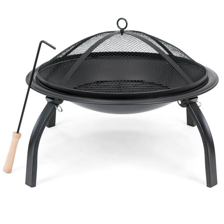 Bonfire Fire Pit Best Choice Products 22in Portable Folding Outdoor Patio Steel BBQ Grill Fire Pit Bowl for Backyard, Camping, Picnic, Bonfire, Garden w/ Screen Cover, Log Grate, Poker, Carrying Case - Black ()