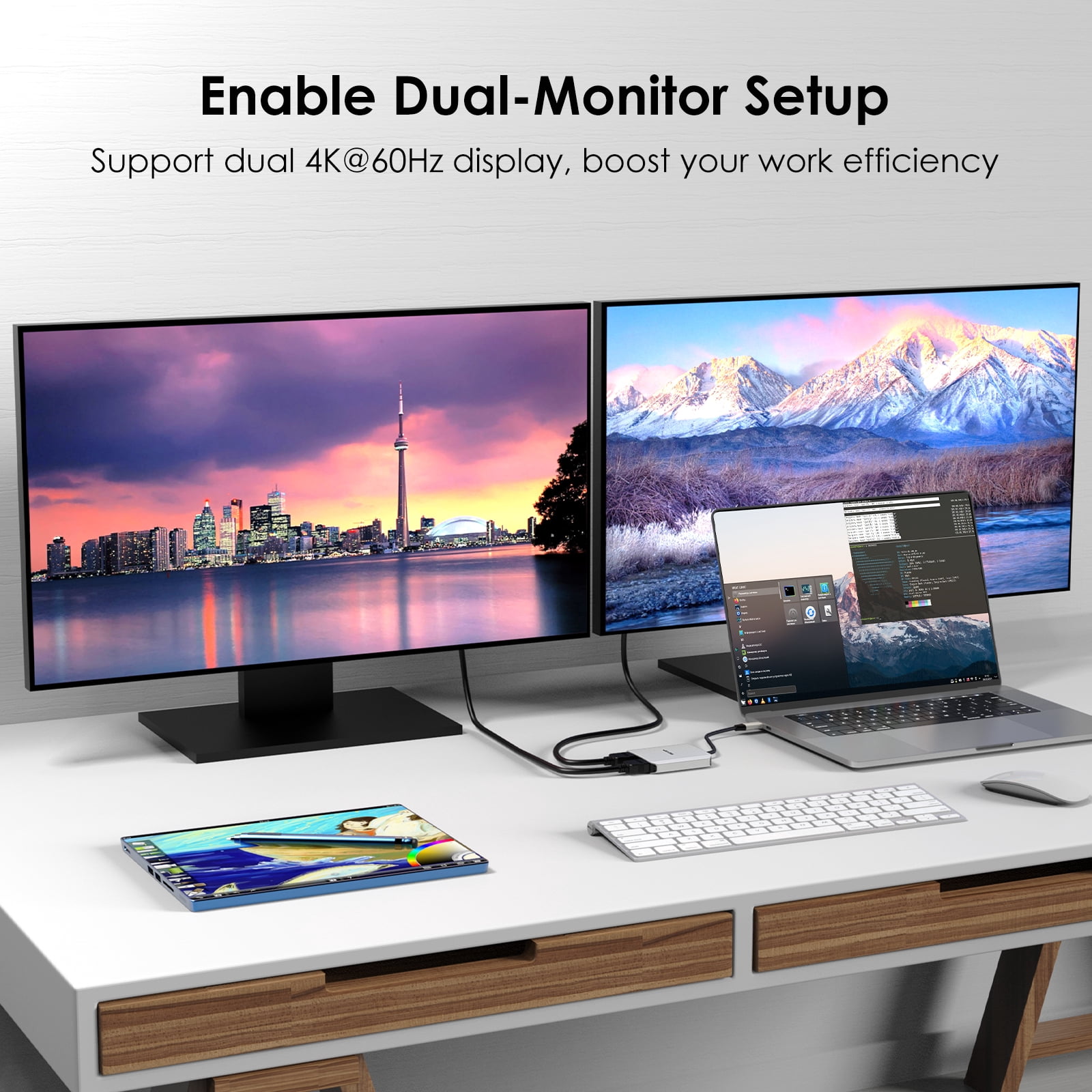 USB C to Dual HDMI Adapter, WAVLINK Dual 4K@60hz HDMI Adapter with 100W Power Delivery for Dell XPS, HP, Lenovo, Thunderbolt 3/4 Laptops, Windows Systerm Laptops Only