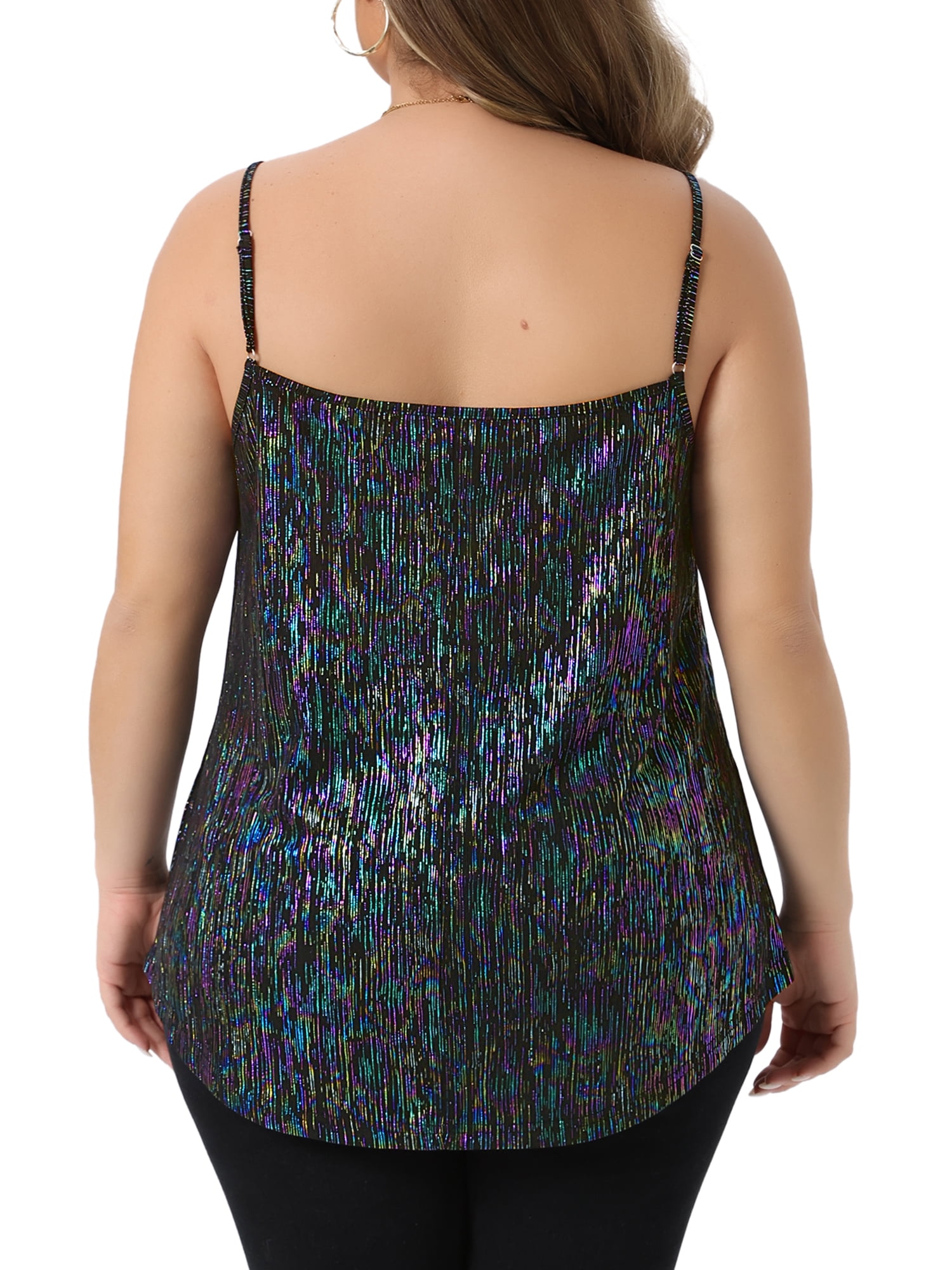 DARING DIVA Women's Plus Sequin Tank Tops V Neck Bronzing Glitter Cami Vest 4X Colorful