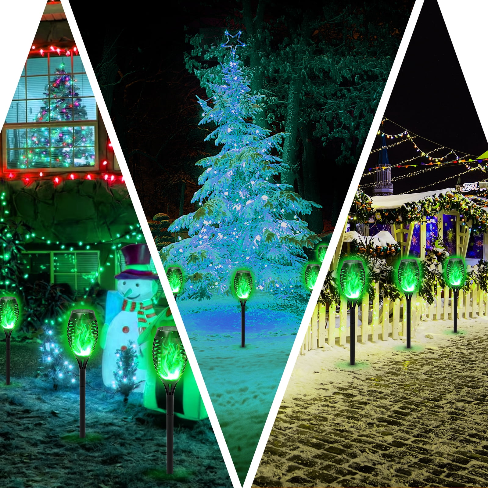 4PCS Solar Lights Outdoor, Solar Torch Light W/Green Flickering Flame for Garden Decor, Solar Garden Lights, Waterproof Solar Powered Lights for Outside Patio Pathway Yard Decoration