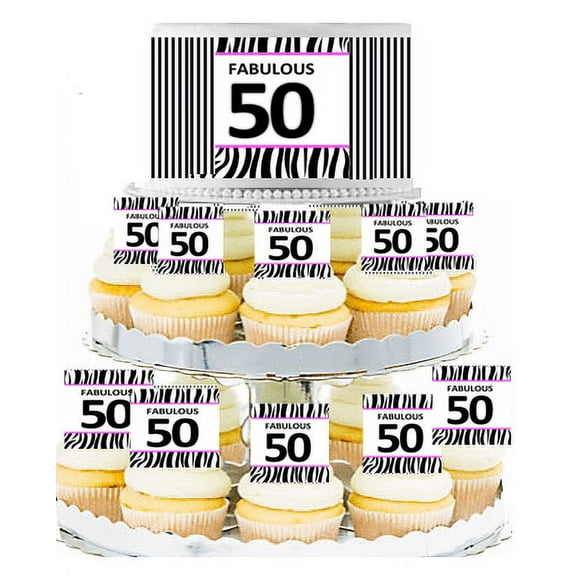 Fabulous 50 Pink Zebra Edible Photo Toppers & Edible Cupcake Decoration Kit