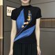 thumbnail image 2 of Miyake - Camiseta de verano para mujer, nueva, plisada, con estampado de manga corta, estilo coreano, holgada, de alta gama, con cuello medio alto, 2 of 5