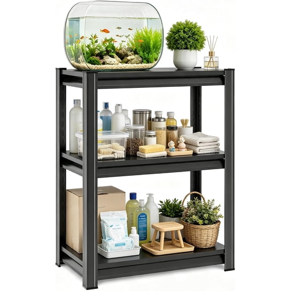AOEIUY 5-10 Gallon Fish Tank Stand 1200LBS Heavy Duty Adjustable Aquarium Stand 3‑Tier Metal Storage Shelves with Anti‑Tip Safety Design for Turtle Tanks and Reptile Terrariums, 31.5"H×23.6"W×13.8"D