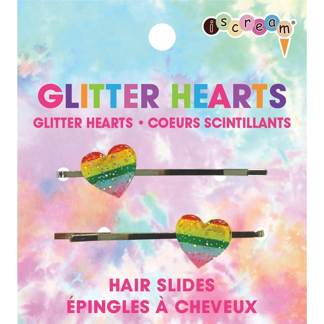iscream Rainbow Glitter Hearts - Juego de 2 pasadores para el pelo adornados
