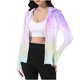 thumbnail image 4 of Chaquetas y prendas de vestir exteriores informales con capucha y manga larga de color degradado para mujer, con capucha y hebilla para el pulgar, ropa de protección solar, parte superior de poliéster, 4 of 7