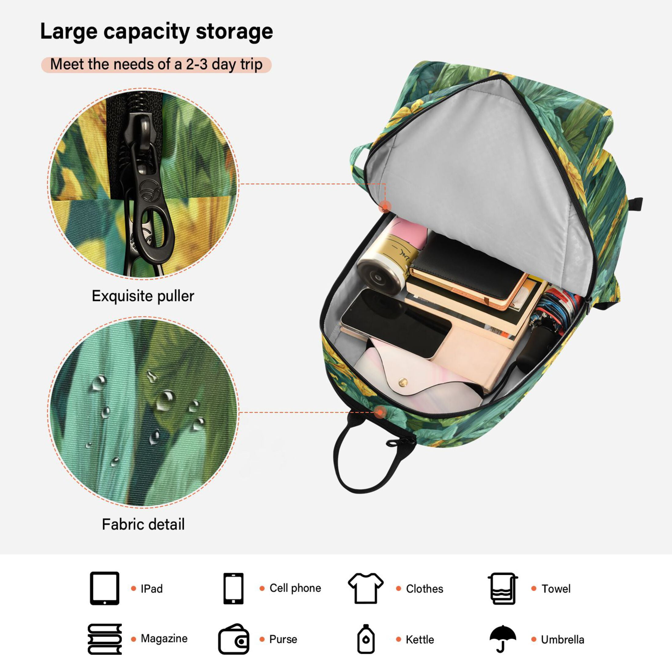 2 Racquet Holder Tennis Backpack Tennis Racket Covers Gym Bags Yellow Chrysanthemum