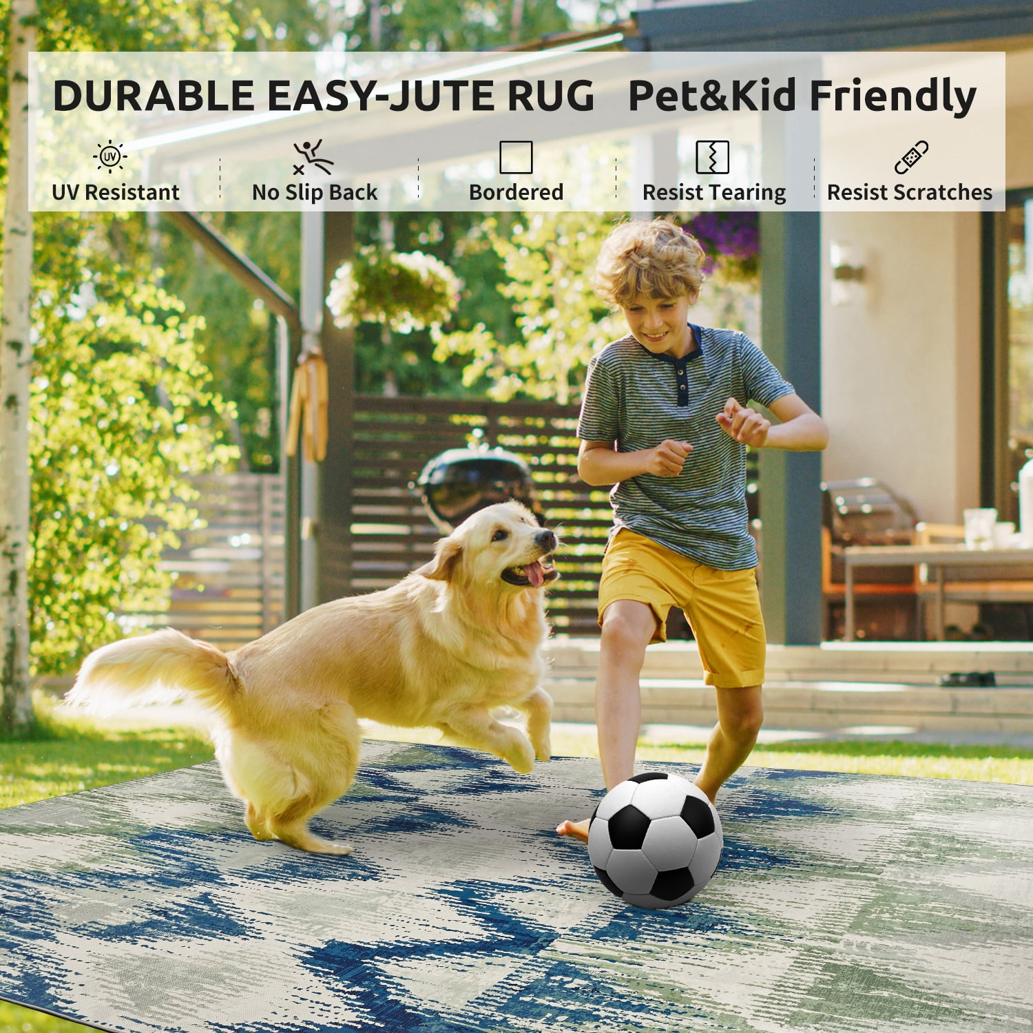 VUNATE Outdoor Rugs 5'x7' Modern Diagonal Patio Carpet Washable Area Rug for Living Room Indoor Outdoor Balcony Green