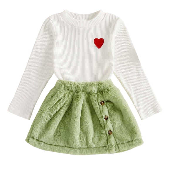 OJSFQUFP Toddler Girl Plaid Outfits Fall Winter Dress Knit Ribbed Bow Sweatshirt Tops and Button Fashion Skirts Set