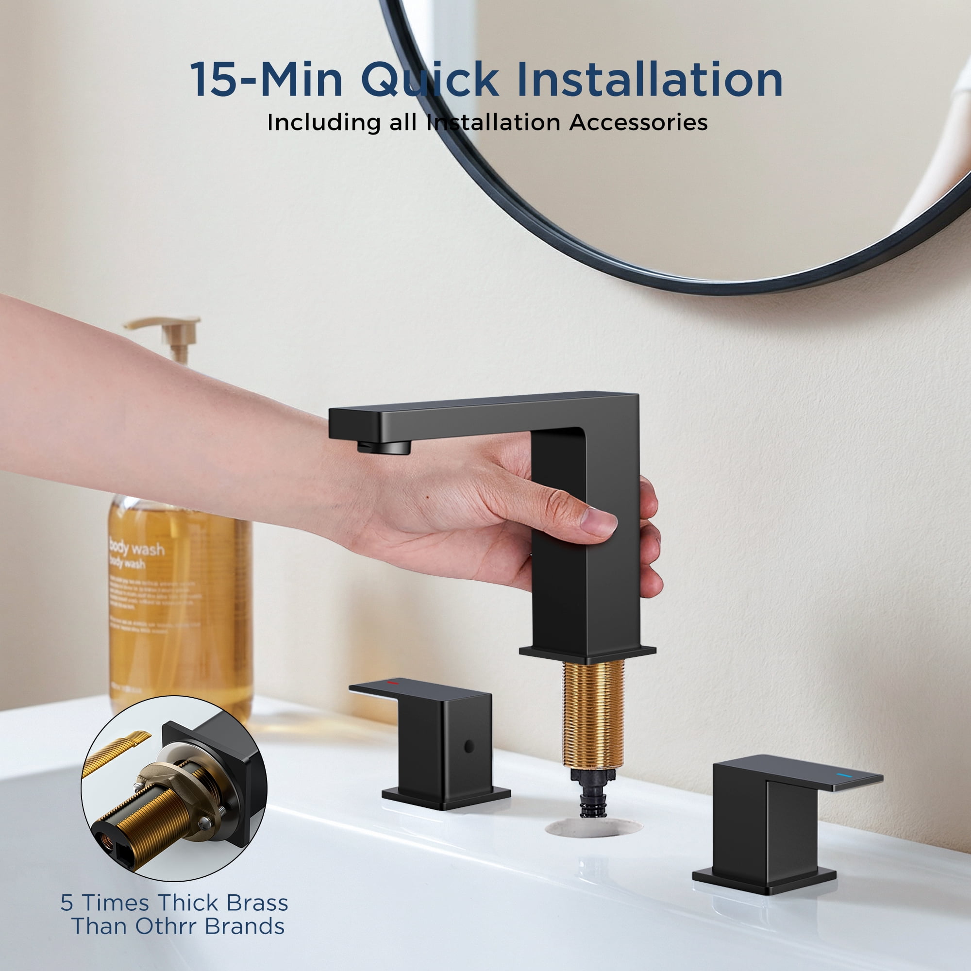 TVOFEK Bathroom Faucet 3 Hole, Black Bathroom Sink Faucets 8 inch Widespread with Metal Pop up Drain and cUPC Hoses for Lavatory Vanity Restroom RV