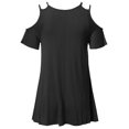 thumbnail image 2 of FashionOutfit Women's Solid Soft Stretch Asymmetrical Cold Shoulter Ruffle Sleeve Top, 2 of 3