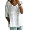 thumbnail image 1 of Fashnice T-shirt pour Femmes Col Rond T-shirt Imprimé Floral Hauts d'Été Tunique de Plage Décontractée Blouse Blanche TP, 1 of 2