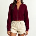 thumbnail image 6 of DIOAZUD Women's Cropped Zip up Sweatshirts Long Sleeve Full Zip Sweatshirt Jacket Collarless V Neck Casual Crop Cardigan Fall Clothes Wine S-XXL, 6 of 6