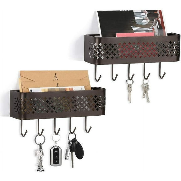Wall Mount Entryway Storage Organizer Letter Magazine Coat Leash Key Holder Set