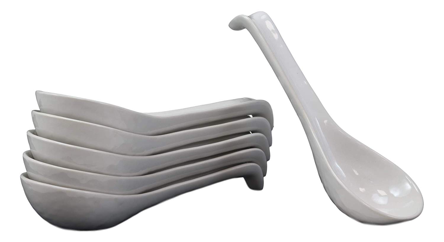 Ebros Japanese Modern Porcelain Soup Spoons With Ladle Hook Pack Of 6