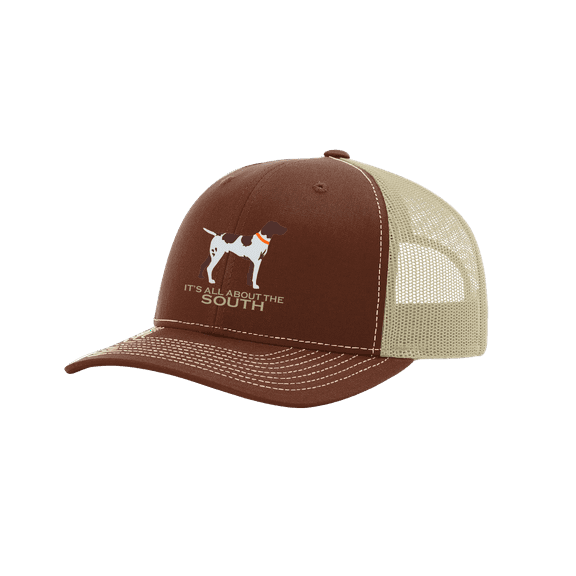 It's All About The South Pointer Mesh Back Trucker Hat-Brown/Khaki