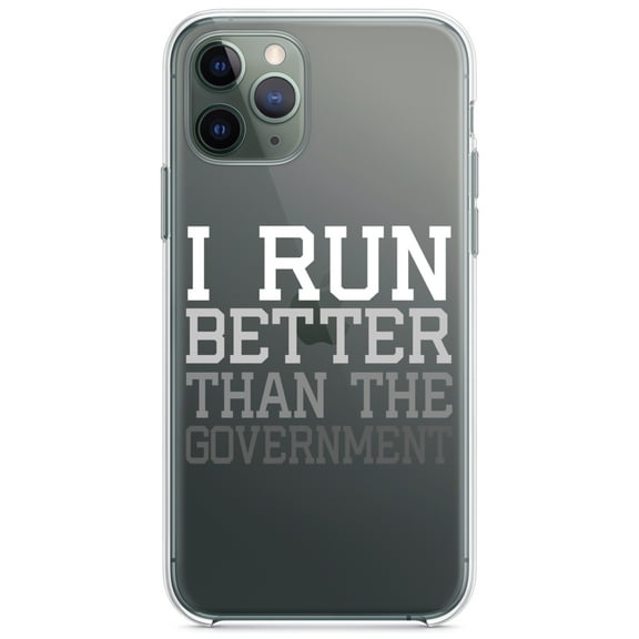 DistinctInk Clear Shockproof Hybrid Case for iPhone 11 (6.1" Screen) - TPU Bumper Acrylic Back Tempered Glass Screen Protector - I Run Better Than the Government