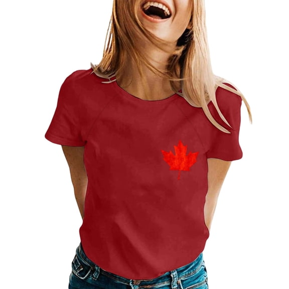 Laipiong Women's Canadian T Shirts 2026 Summer Trendy Maple Leaf Graphic Casual Short Sleeve Basic Tees Comfortable Breathable Beach Vacation Clothes