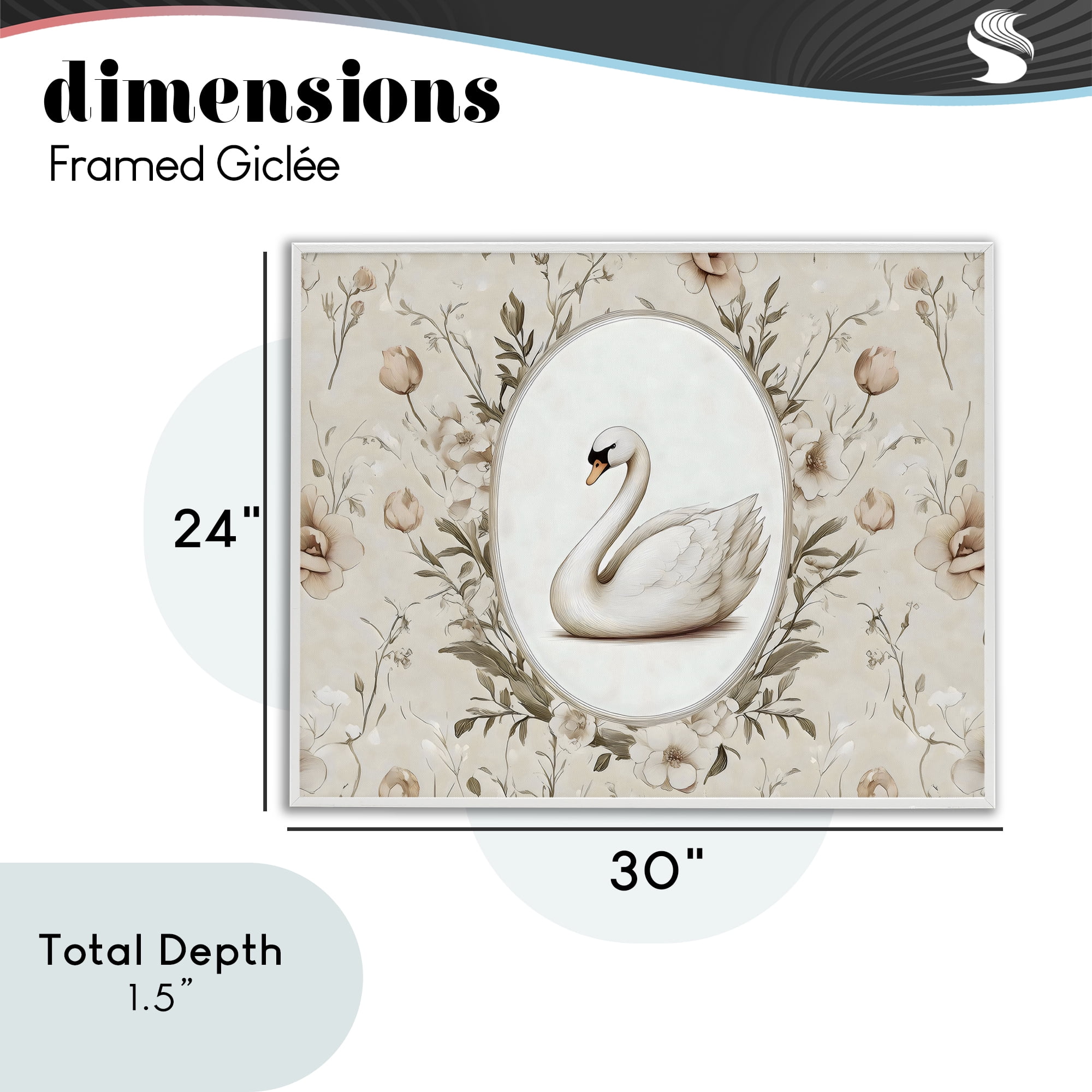 Stupell Industries Swan Vignette in Floral Border White Framed Giclee Art, design by Arlington Prints
