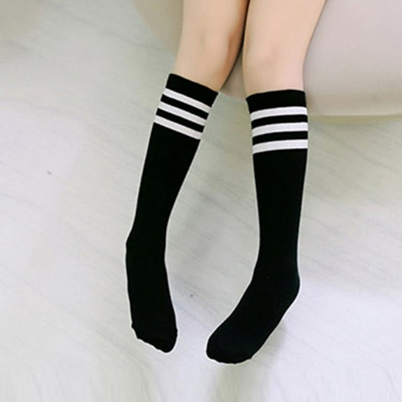 Kids Toddler Soccer Socks Knee High Tube Socks Three Stripes Cotton Cute Sport Stocking for Boys Girls