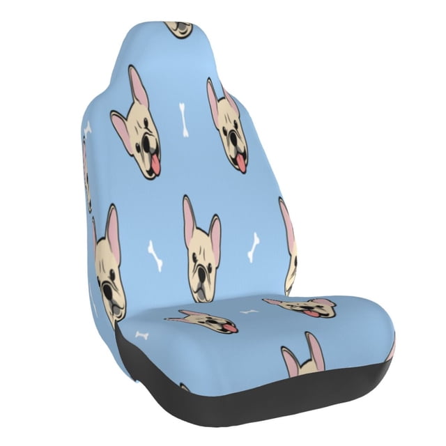 Wukai Cute French Bulldog Full Set Car Seat Covers with Soft Padding Universal Auto Front Seats Protector and Cushion Mat