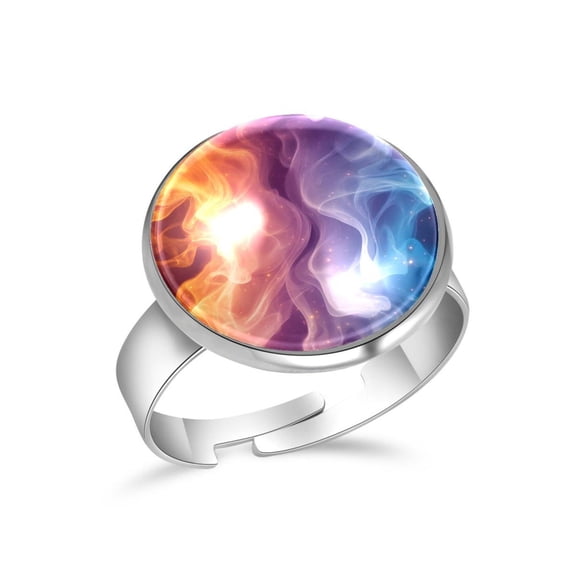 PhooArto Colorful Smoke Pattern Stainless Steel Rings for Women, Open Adjustable Ring Promise Ring Jewelry Gifts