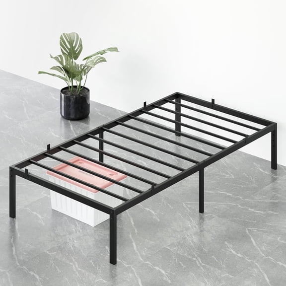 14 Inch Twin Size Bed Frame with Storage, Metal Platform Twin Bed Frame, No Box Spring Needed/Steel Slat Support/Easy Assembly(Twin)